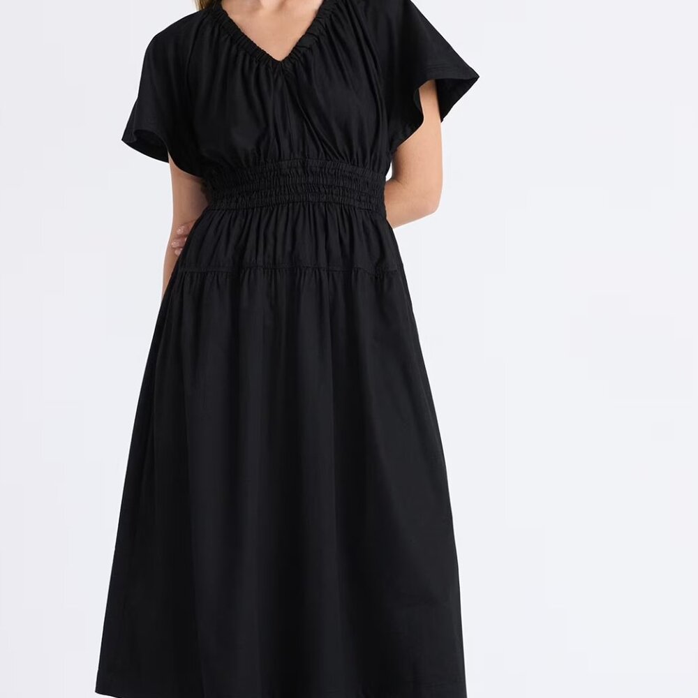 New Free Assembly Cotton Black midi dress smocked waist Medium 8-10 - Picture 10 of 10